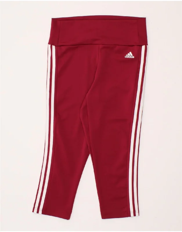 ADIDAS Womens Aeroready Capri Leggings UK 12/14 Medium Red Polyester Chic Smooth Fit Leggings