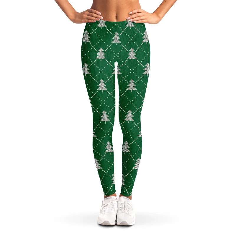 Christmas Tree Knitted Pattern Print Women's Leggings Stylish Yoga Leggings