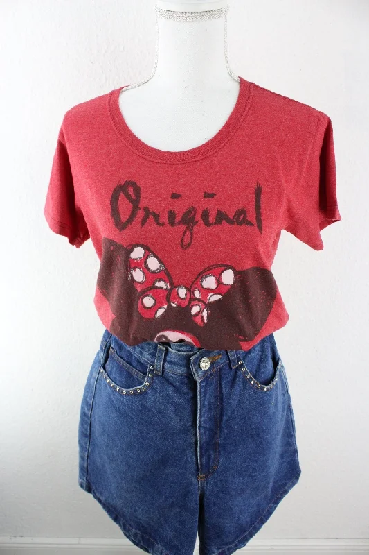 Vintage Disney Minnie Mouse T-Shirt (S) V-Neck T-Shirt Long Sleeve Cotton