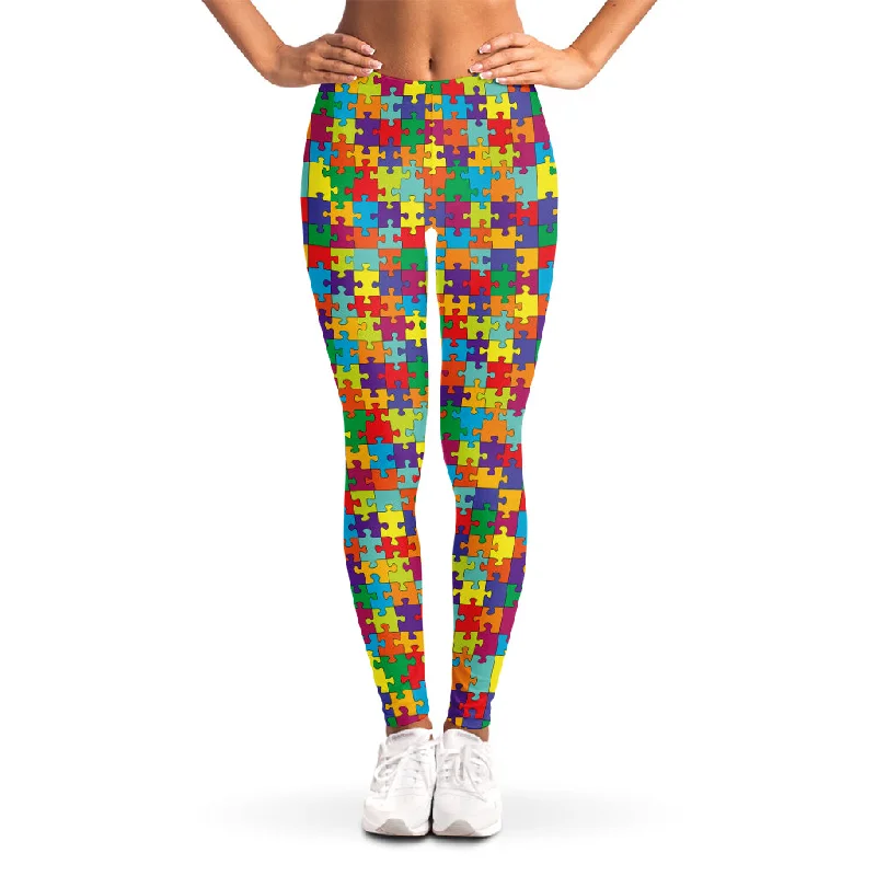 Colorful Autism Awareness Puzzle Print Women's Leggings Comfortable Running Leggings Colorful Autism Awareness Puzzle Print Women's Leggings Comfortable Running Leggings