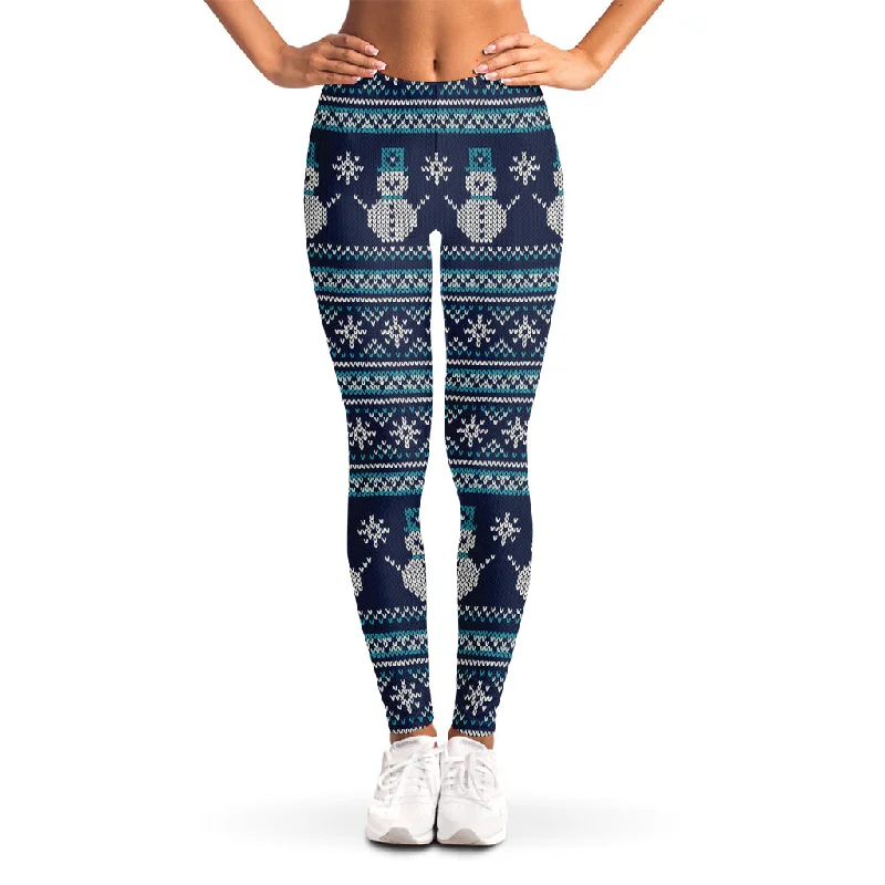 Christmas Snowman Knitted Pattern Print Women's Leggings Trendy Sports Performance Leggings