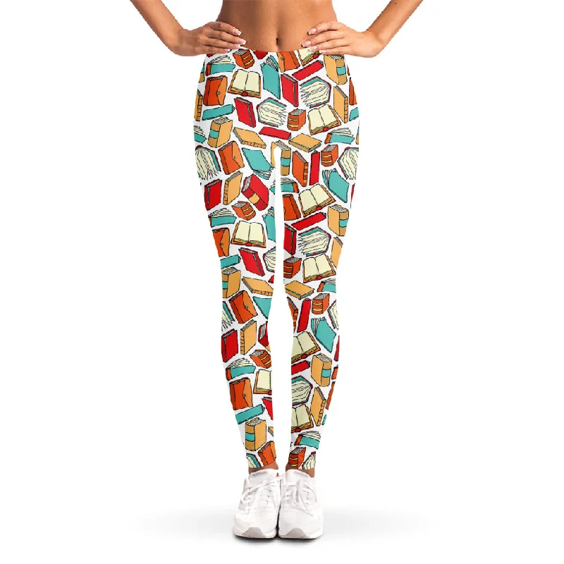 Colorful Books Pattern Print Women's Leggings Trendy Side-Pocket Leggings