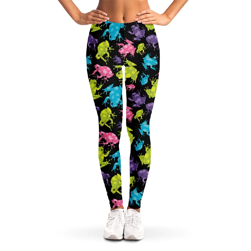 Colorful Frog Pattern Print Women's Leggings Trendy Leather-Look Workout Leggings