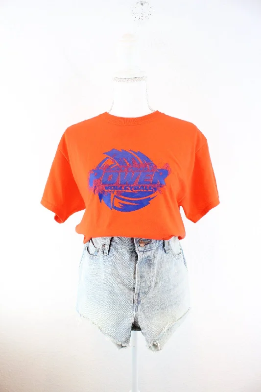Vintage Orange Volleyball T-Shirt (S) Welt Pockets Slit Pockets Flap Pockets
