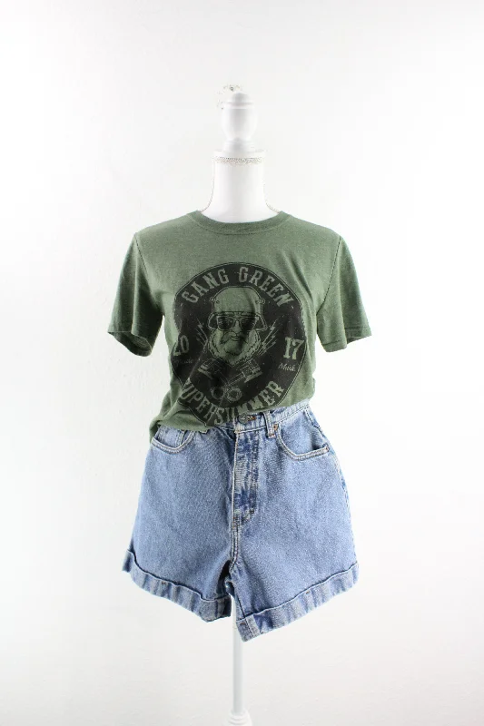Vintage Gang Green T-Shirt (S) Terry Blend Velvet Blend Canvas Blend