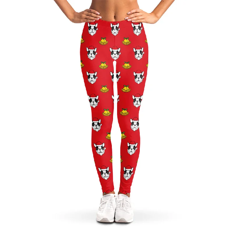 Christmas French Bulldog Santa Print Women's Leggings Elegant Animal Print Leggings