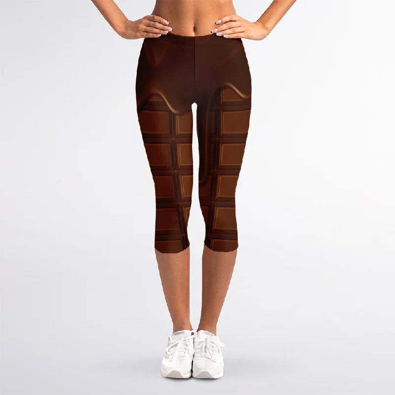 Chocolate Print Women's Capri Leggings Trendy Spandex Leggings