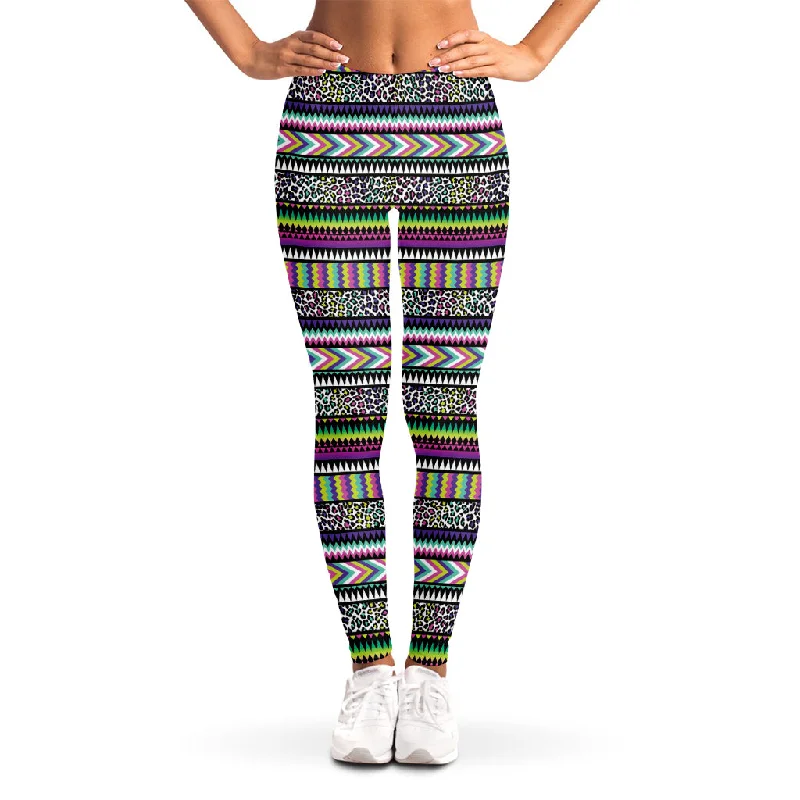 Colorful Leopard Navajo Tribal Print Women's Leggings Chic Velvet Soft Leggings