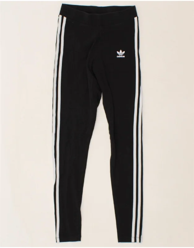 ADIDAS Womens Leggings UK 6 XS Black Cotton Elegant Shiny Black Leggings