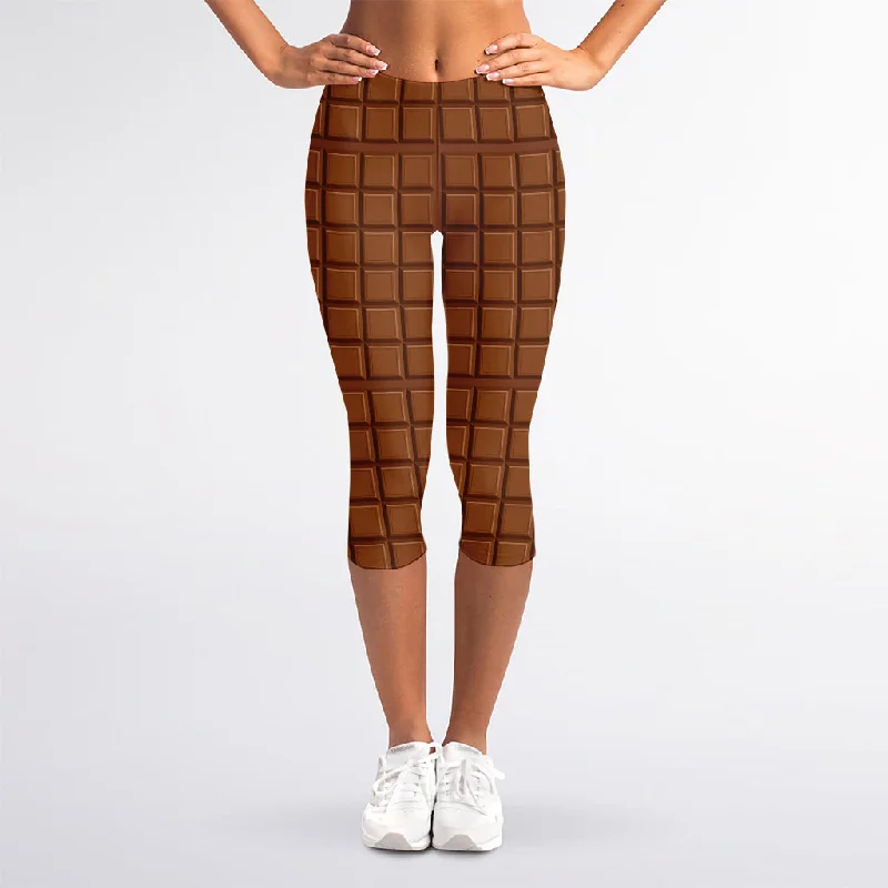 Chocolate Bar Pattern Print Women's Capri Leggings Trendy Seamless Fit Leggings