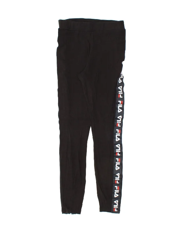 FILA Womens Graphic Leggings UK 12 Medium Black Casual Sporty Leggings