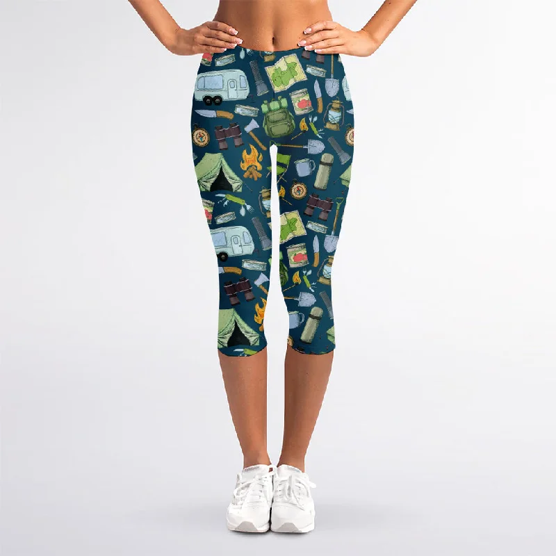 Camping Equipment Pattern Print Women's Capri Leggings Cozy Full-Length Workout Leggings