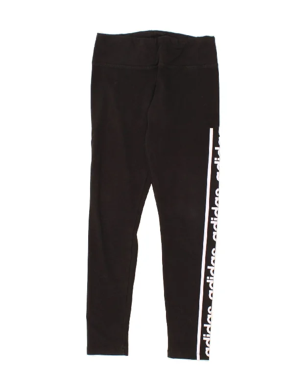 ADIDAS Womens Climalite Graphic Leggings UK 8/10 Small Black Cotton Stylish Printed Stretch Leggings