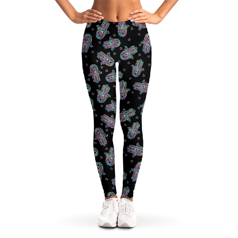 Colorful Hamsa Hand Print Women's Leggings Cozy Oversized Leggings