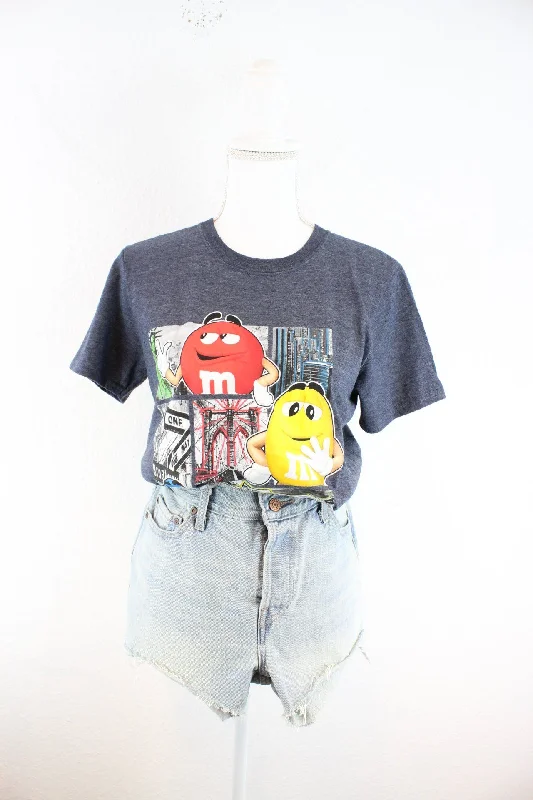 Vintage Grey M&M T-Shirt (S) Striped Floral Plaid