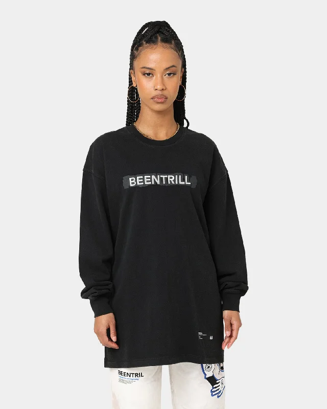 BEENTRILL Tonal Long Sleeve T-Shirt Black Mesh Canvas Denim