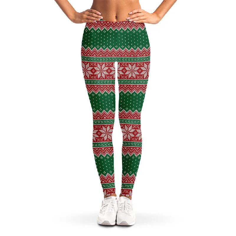 Christmas Knitted Pattern Print Women's Leggings Fashionable Sports Compression Leggings