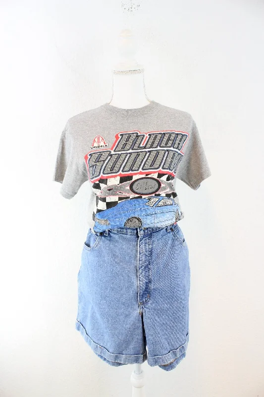 Vintage Black Sunday Racing T-Shirt (S) Plaid T-Shirt Polka Dot Checkered