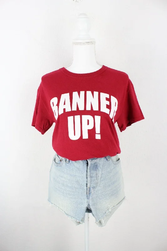 Vintage Red Banner Up! T-Shirt (S) Cotton Fabric Linen Fabric Terry Fabric