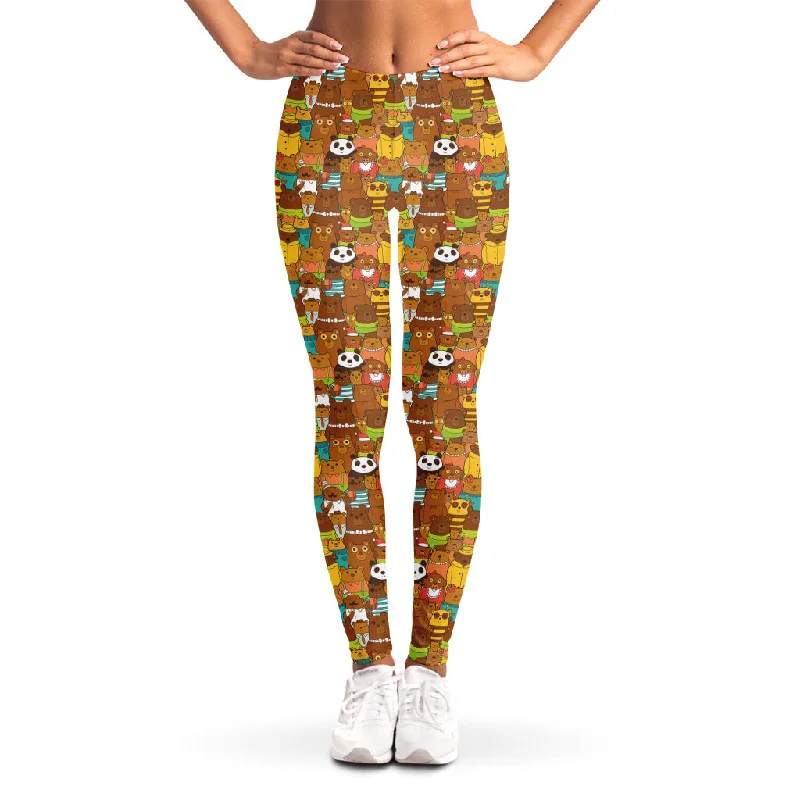 Colorful Cartoon Baby Bear Pattern Print Women's Leggings Trendy Tie-Dye Leggings