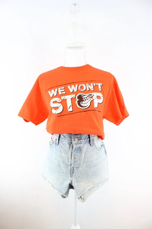 Vintage Orange We Wont Stop T-Shirt (S) Knit Fabric Woven Fabric Fleece Fabric