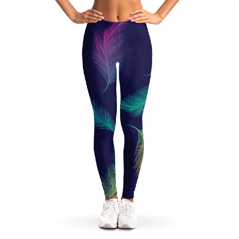 Colorful Feather Pattern Print Women's Leggings Stylish Ultra Stretch Leggings