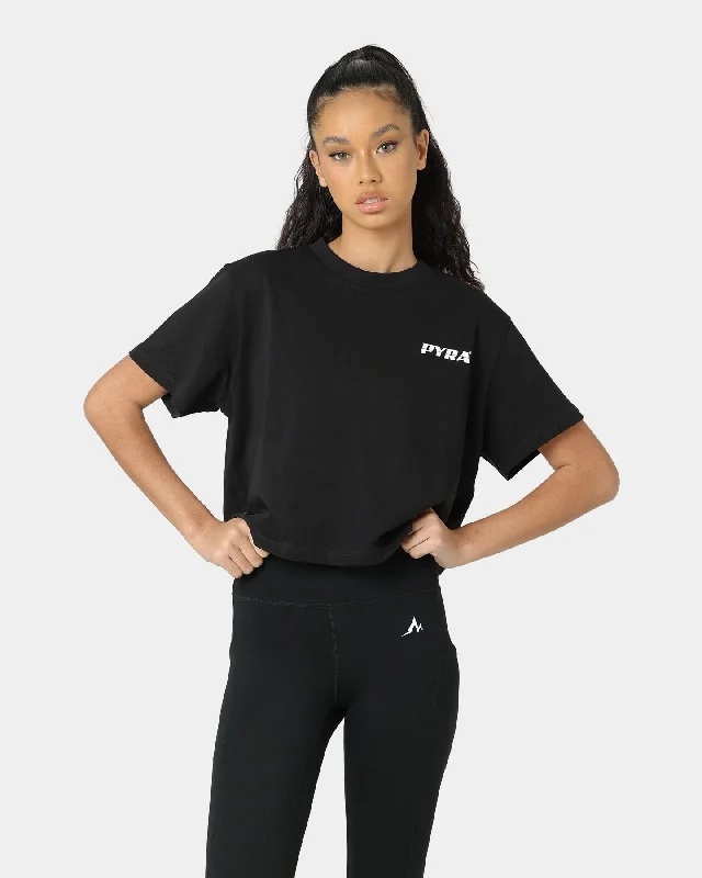 PYRA Women's Optimism T-Shirt Black Striped Floral Plaid