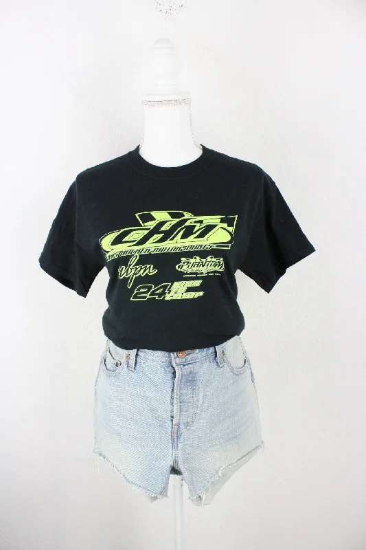 Vintage Black Motorsports T-Shirt (S) Fleece Fabric Down Fabric Feather Fabric