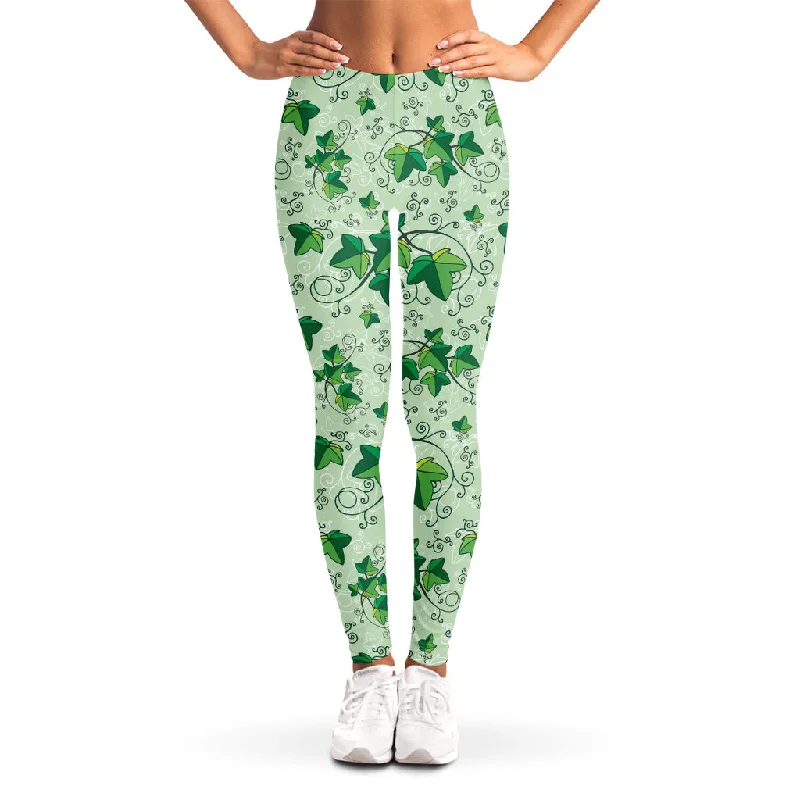 Christmas Ivy Leaf Pattern Print Women's Leggings Fashionable Plus-Size Activewear