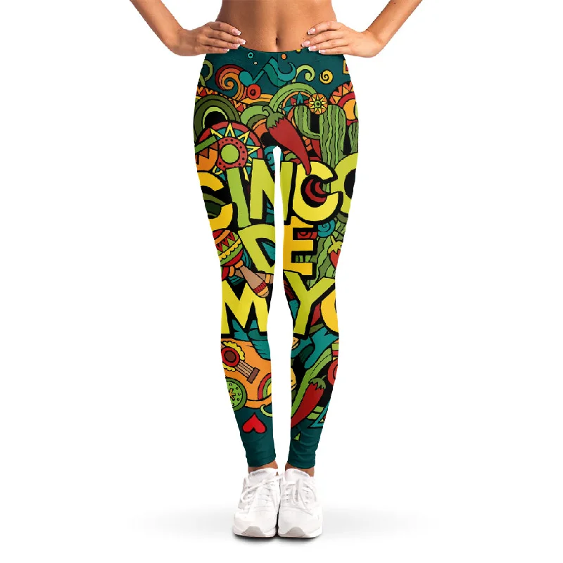Colorful Cinco de Mayo Print Women's Leggings Elegant Velvet Leggings