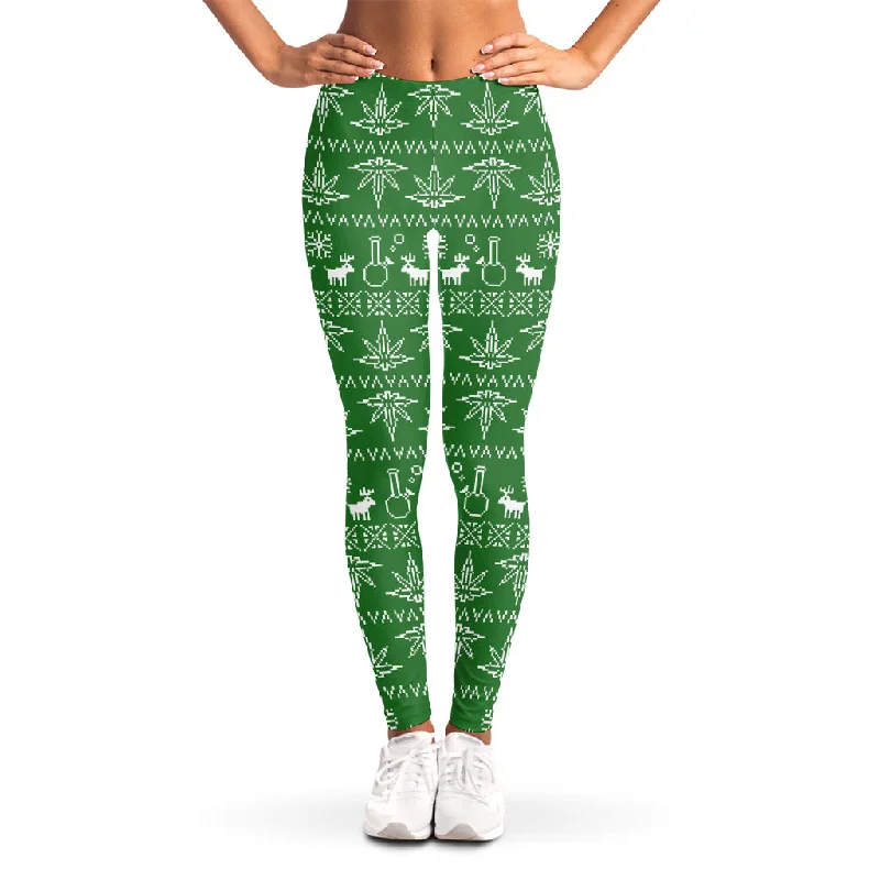 Christmas Pot Leaf Pattern Print Women's Leggings Fashionable Sports Leggings