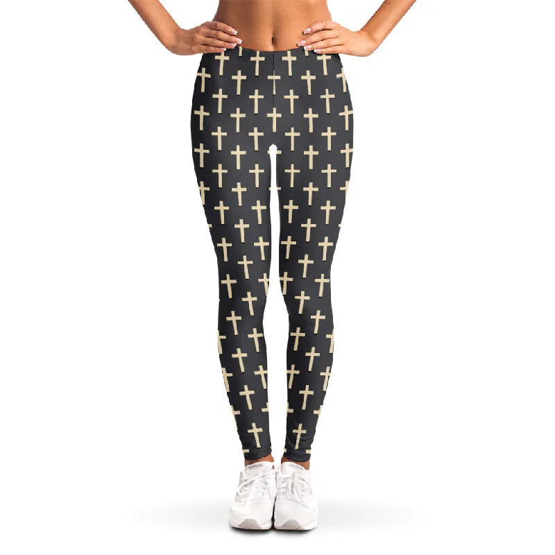 Christian Cross Pattern Print Women's Leggings Stylish Ankle-Length Leggings