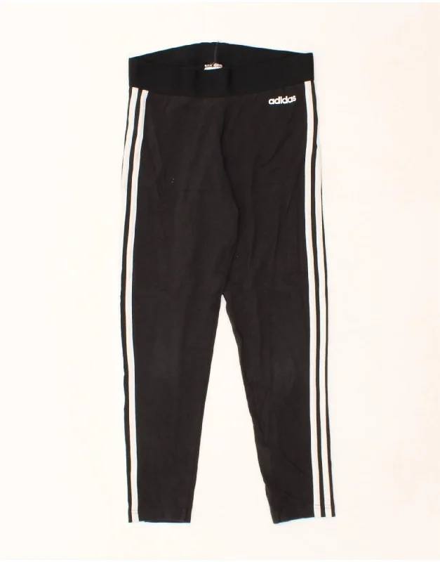 ADIDAS Womens Leggings UK 12/14 Medium Black Cotton Stylish High-Waisted Leggings