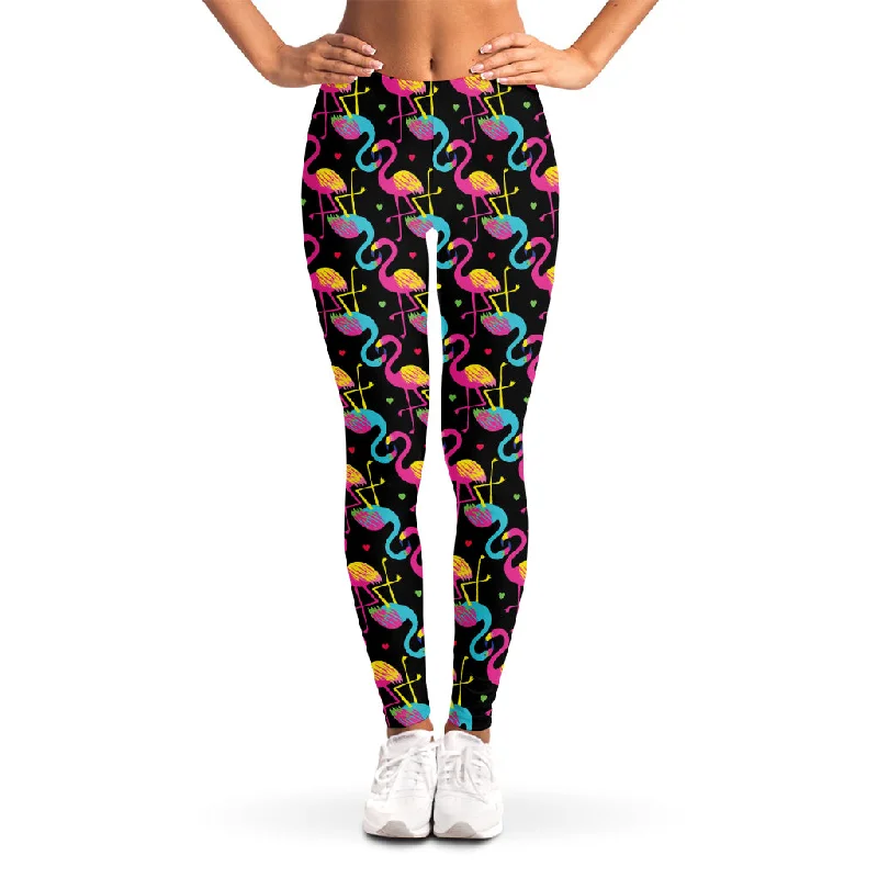 Colorful Flamingo Pattern Print Women's Leggings Comfortable Athletic Tights