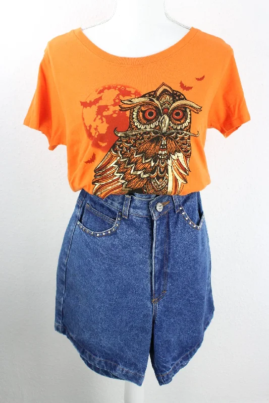 Vintage Halloween Owl T-Shirt (S) Zippered Front Buttoned Front Snap Front