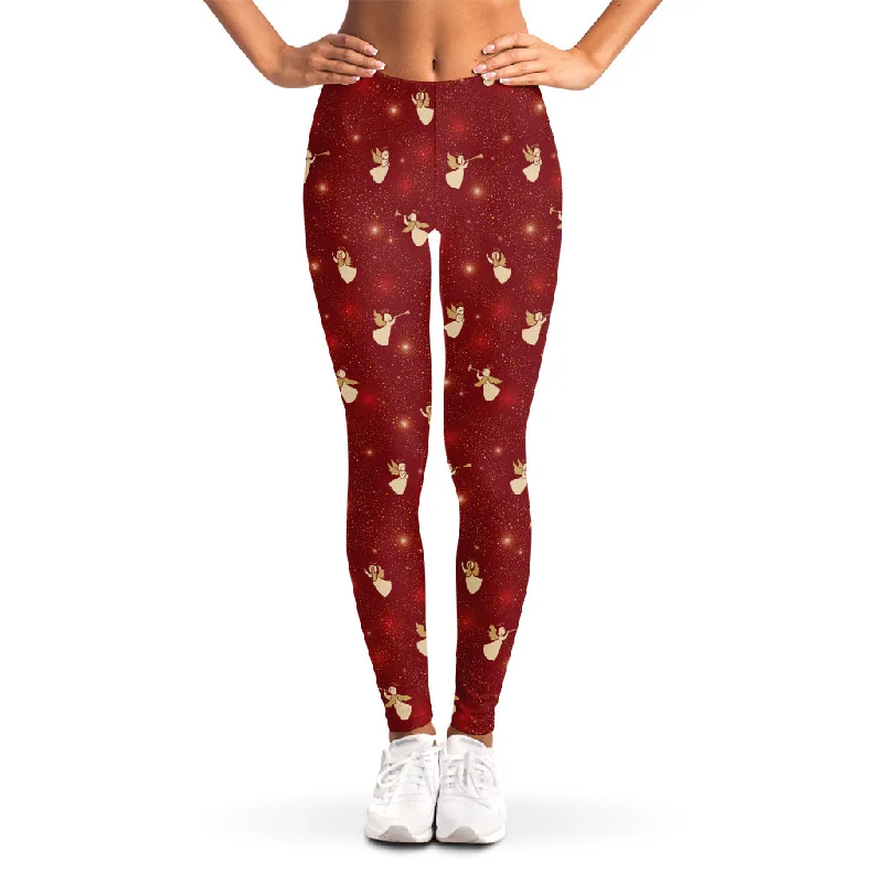 Christmas Angel Pattern Print Women's Leggings Fashionable Leather-Look Leggings