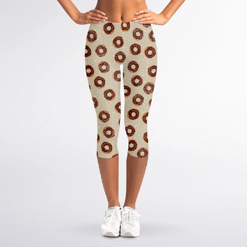 Chocolate Donuts Pattern Print Women's Capri Leggings Cozy Warmth Leggings