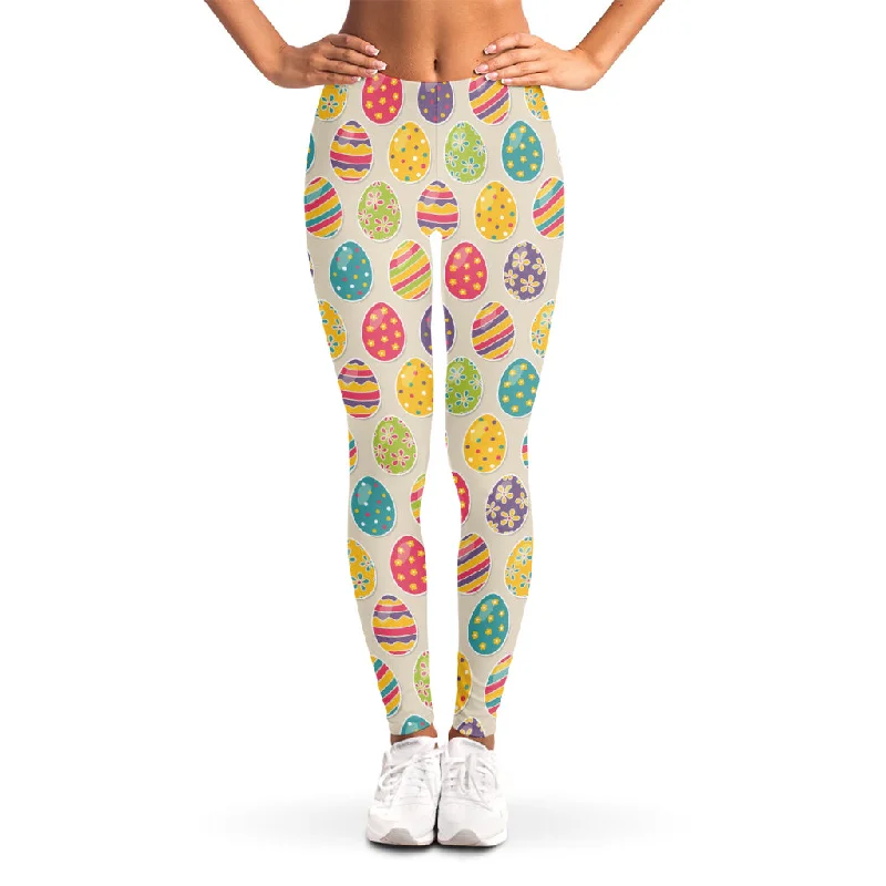 Colorful Cute Easter Eggs Pattern Print Women's Leggings Trendy Patterned Leggings