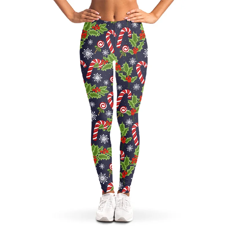 Christmas Berry And Candy Pattern Print Women's Leggings Fashionable Printed Leggings