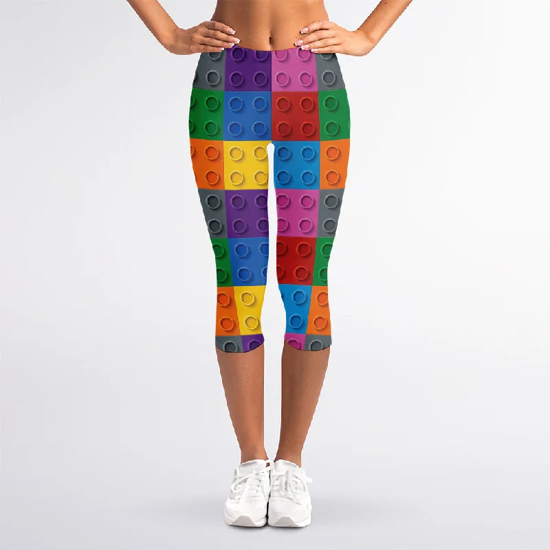 Building Blocks Toy Pattern Print Women's Capri Leggings Trendy Seamless Sports Leggings