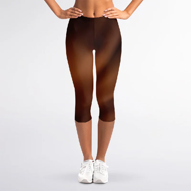 Liquid Chocolate Print Women's Capri Leggings Stylish Pockets Active Leggings