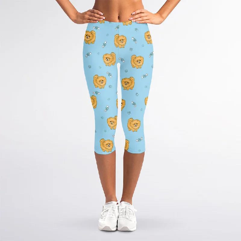 Cartoon Pomeranian Pattern Print Women's Capri Leggings Fashionable High-Rise Leggings Cartoon Pomeranian Pattern Print Women's Capri Leggings Fashionable High-Rise Leggings