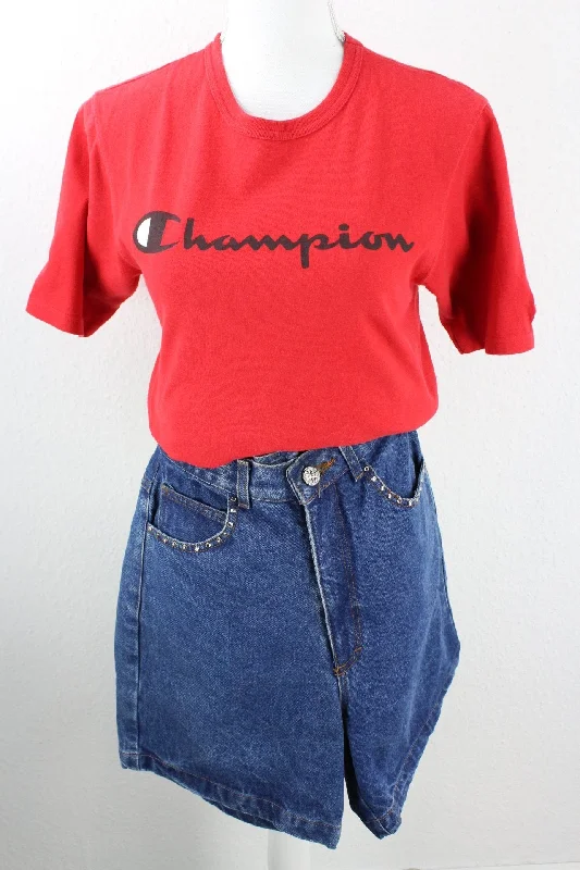 Vintage Champion Red Basic T-Shirt (XS) Hooded Caped Shawl Collar