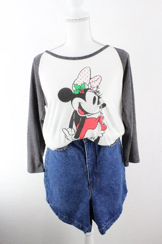 Vintage Christmas Minnie Mouse T-Shirt (M) Hooded Caped Shawl Collar