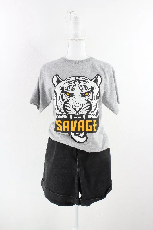Vintage Savage Tiger T-Shirt (M) Denim Fabric Leather Fabric Suede Fabric