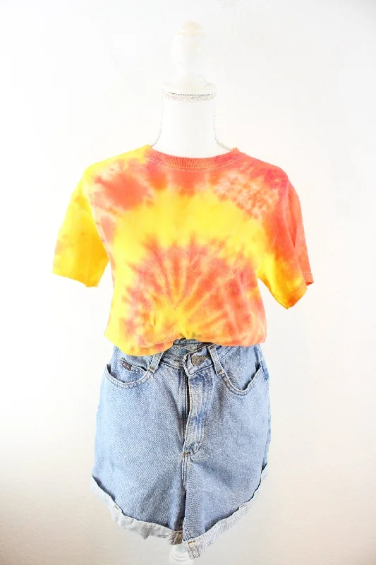 Vintage Orange Batik T-Shirt (S) Striped Floral Plaid