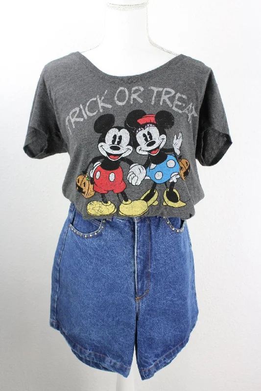 Vintage Mickey Mouse Halloween T-Shirt (L) Welt Pockets Slit Pockets