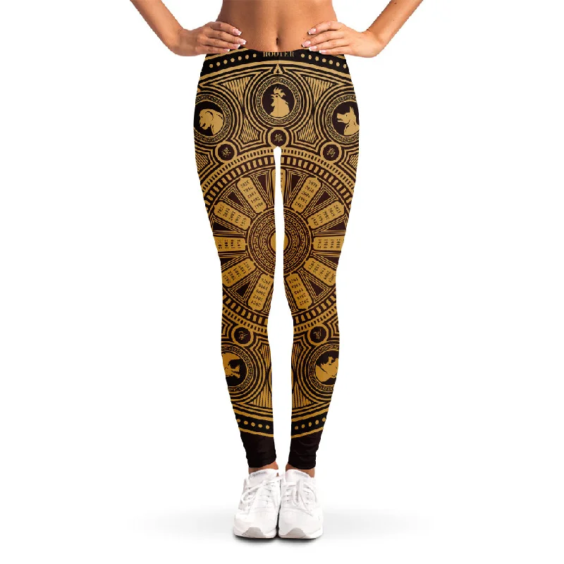 Chinese Zodiac Calendar Signs Print Women's Leggings Fashionable Lacy Detail Leggings