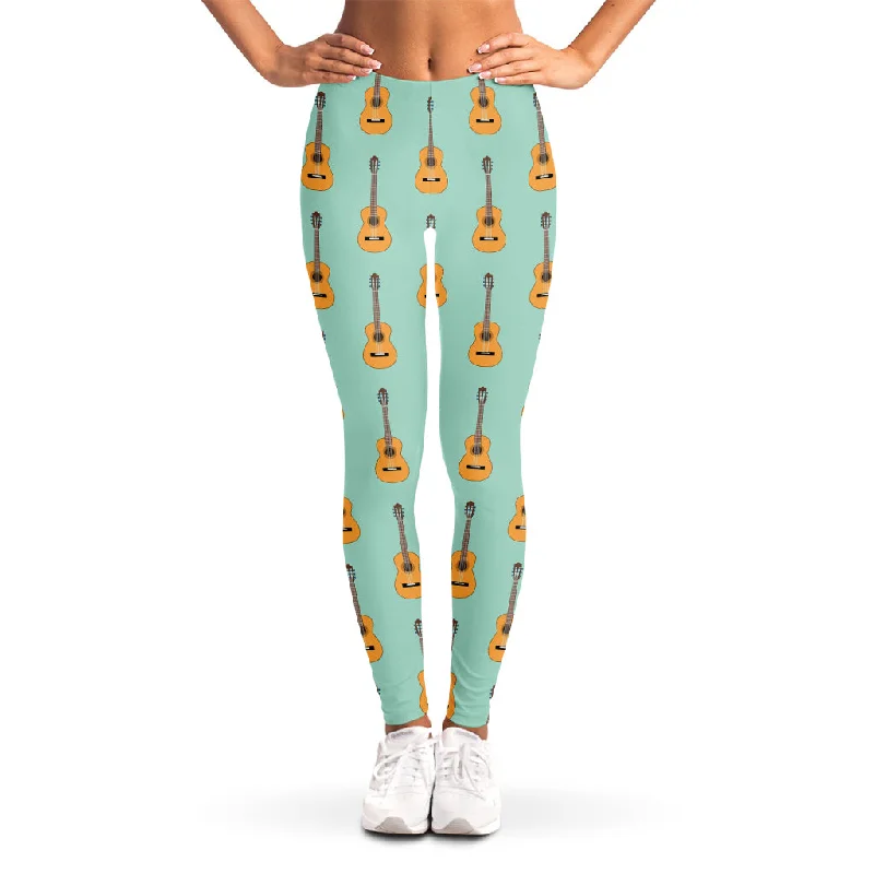 Classical Guitar Pattern Print Women's Leggings Fashionable Ribbed Knit Leggings