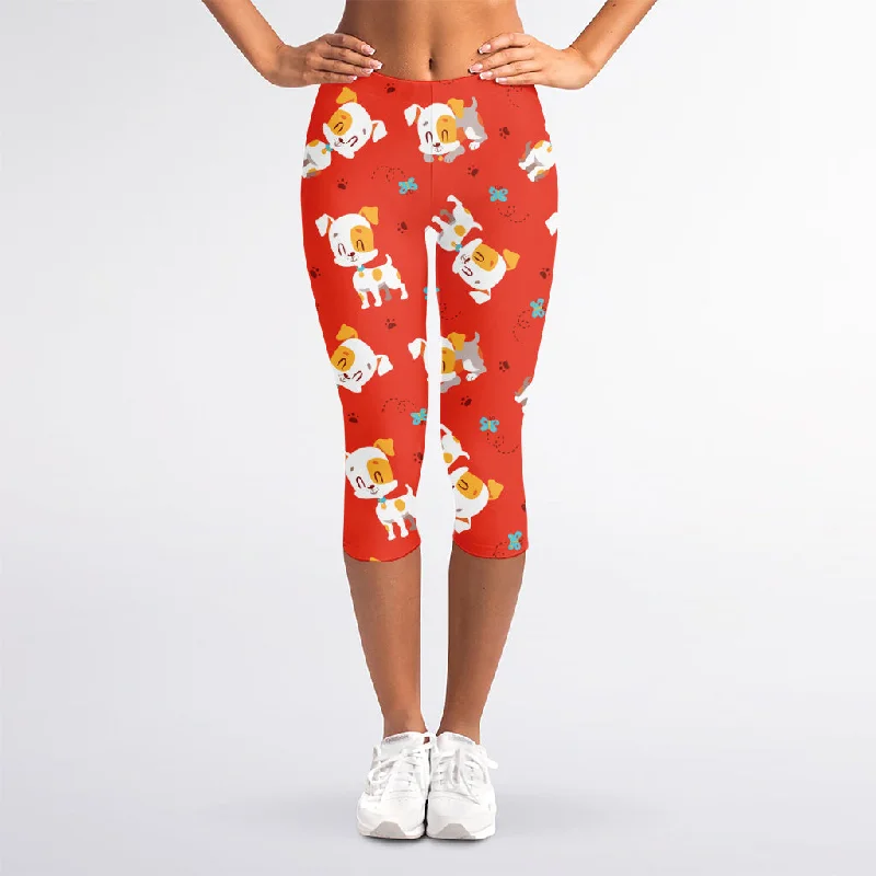 Cartoon Jack Russell Terrier Print Women's Capri Leggings Stylish Stretch Print Leggings Cartoon Jack Russell Terrier Print Women's Capri Leggings Stylish Stretch Print Leggings